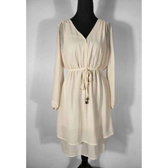 Soho Apparel Dresses & Skirts - SOHO Apparel LTD.Long Sleeve Dress V-Neck Drawstring Waist  Beige Dress Size S